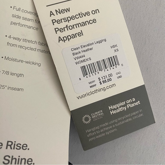 Vuori Women’s Clean Elevation Leggings XS High Rise 7/8 Length Black Heather NWT - Picture 6 of 12